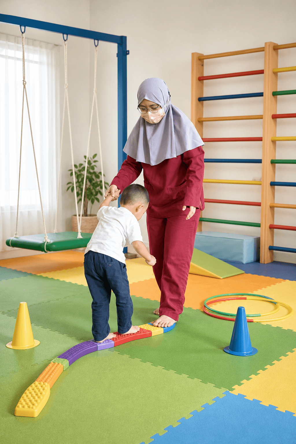 Terapis mendampingi anak berlatih motorik di GenSA Kidz